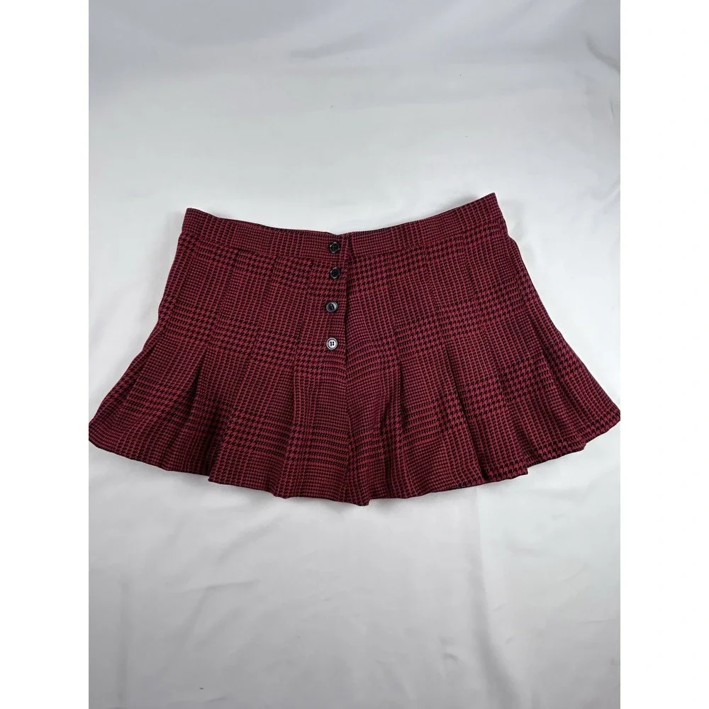 Vtg Y2K Miley Cyrus Max Azria Red Plaid Pleated Micro Mini Skirt Sz 11 Holiday‎